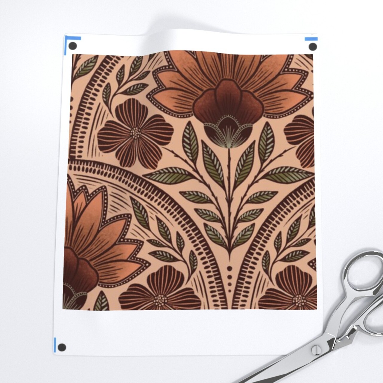 Earth Tone Floral Art Deco Beige Rust Nouveau Rustic Damask Bohemian Botanical Terracotta Custom Printed Fabric by Spoonflower Various Fabrics by the Yard or Fat Quarter